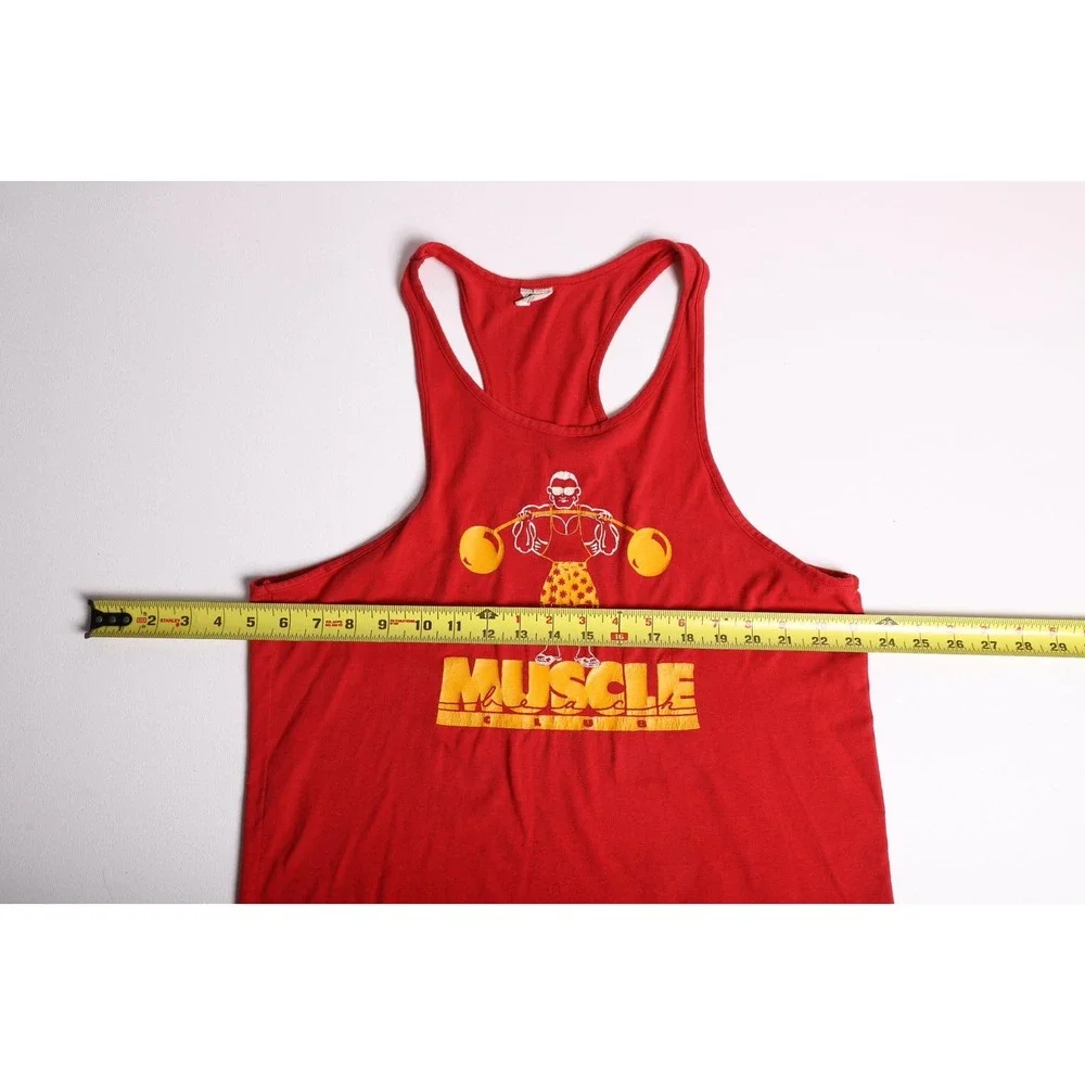 Vintage 70s Muscle Beach Club Tank Top Red Graphic Stringer Racerback Mens Large